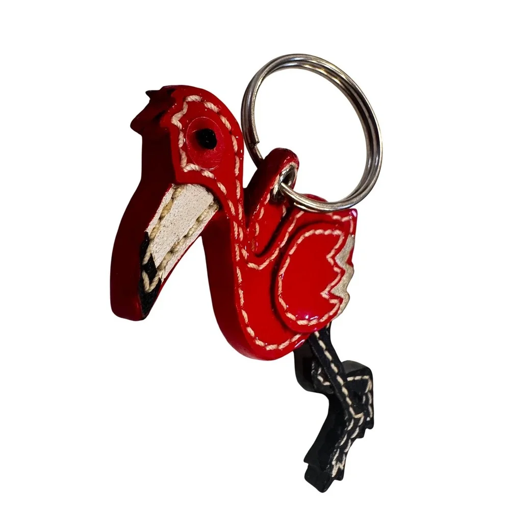 Coach Red Patent Leather Flamingo Bag Charm Keychain Silver Tone Hardware HTF - Picture 10 of 10